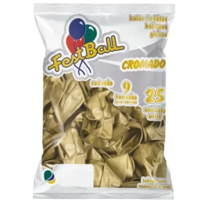 BALÃO CROMADO OURO 9 FESTBALL C/25